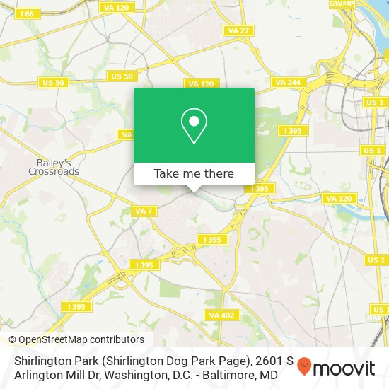 Mapa de Shirlington Park (Shirlington Dog Park Page), 2601 S Arlington Mill Dr