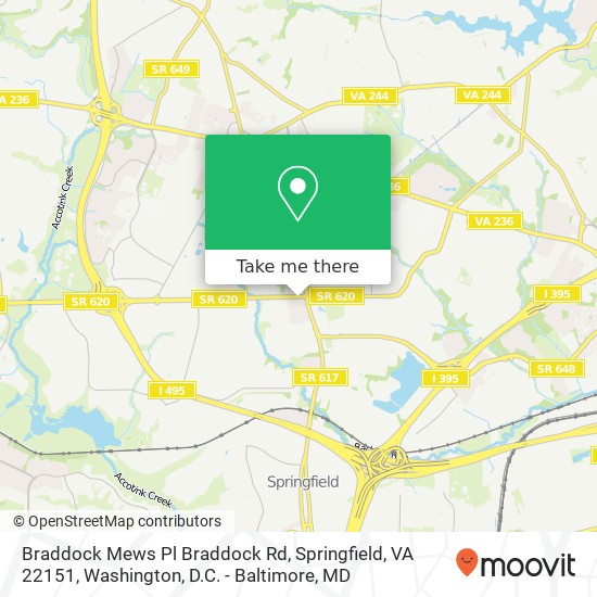 Mapa de Braddock Mews Pl Braddock Rd, Springfield, VA 22151