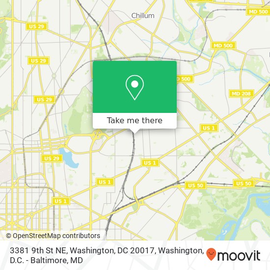 Mapa de 3381 9th St NE, Washington, DC 20017