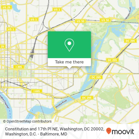 Constitution and 17th Pl NE, Washington, DC 20002 map