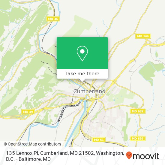 Mapa de 135 Lennox Pl, Cumberland, MD 21502