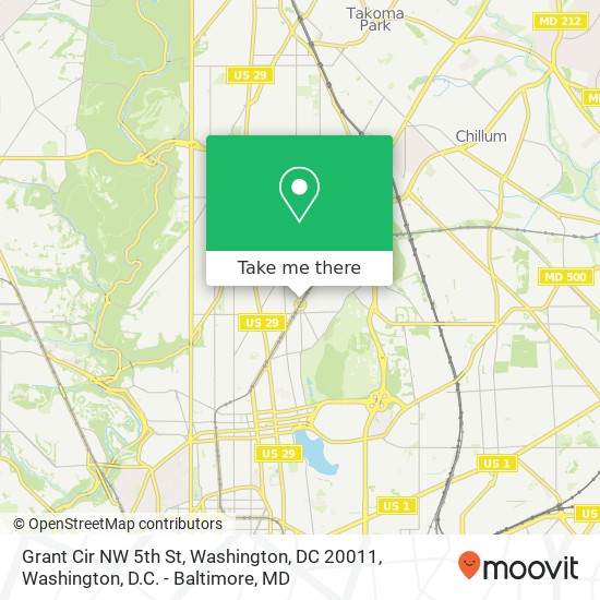 Mapa de Grant Cir NW 5th St, Washington, DC 20011