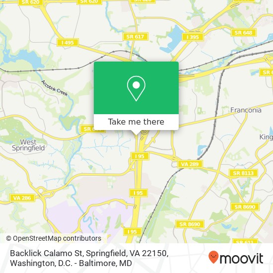 Backlick Calamo St, Springfield, VA 22150 map