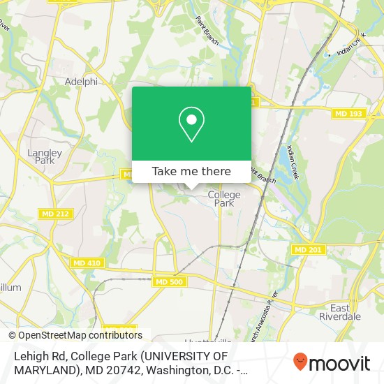 Mapa de Lehigh Rd, College Park (UNIVERSITY OF MARYLAND), MD 20742