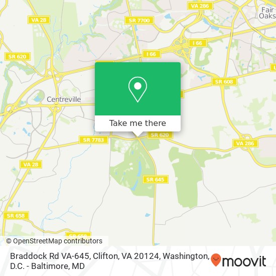 Mapa de Braddock Rd VA-645, Clifton, VA 20124