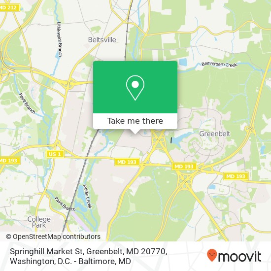 Mapa de Springhill Market St, Greenbelt, MD 20770