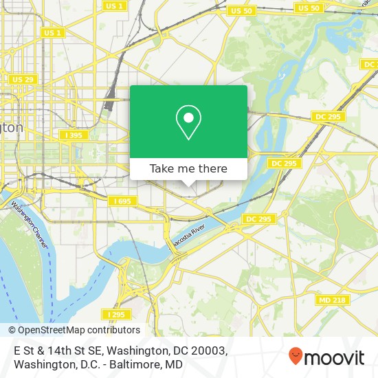 Mapa de E St & 14th St SE, Washington, DC 20003