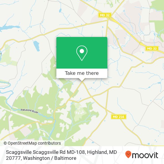 Mapa de Scaggsville Scaggsville Rd MD-108, Highland, MD 20777