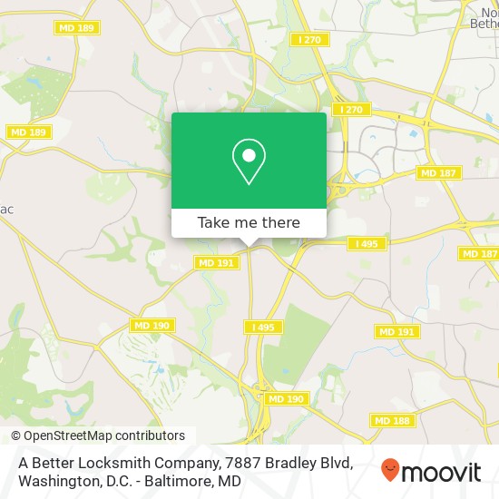 A Better Locksmith Company, 7887 Bradley Blvd map