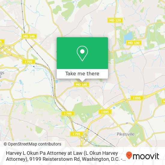 Harvey L Okun Pa Attorney at Law (L Okun Harvey Attorney), 9199 Reisterstown Rd map