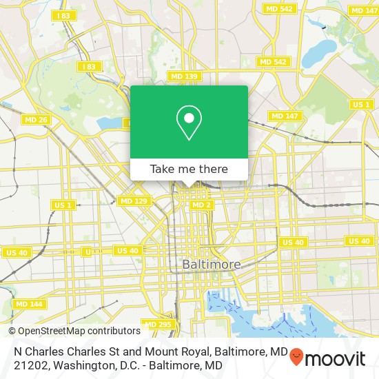 Mapa de N Charles Charles St and Mount Royal, Baltimore, MD 21202