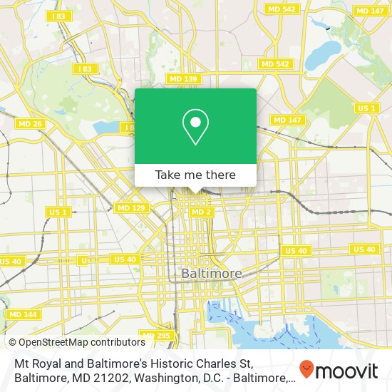 Mapa de Mt Royal and Baltimore's Historic Charles St, Baltimore, MD 21202