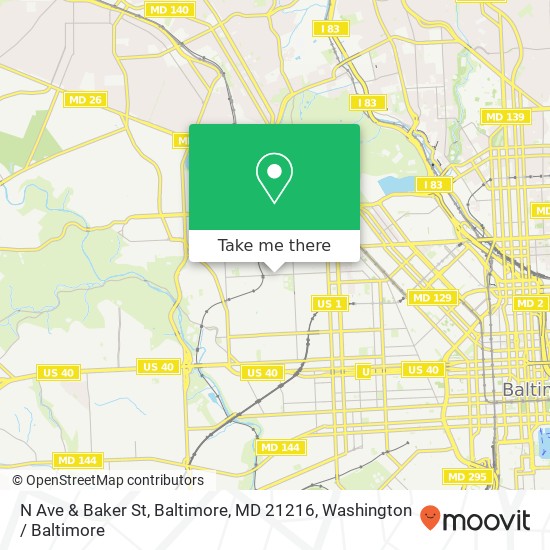 Mapa de N Ave & Baker St, Baltimore, MD 21216