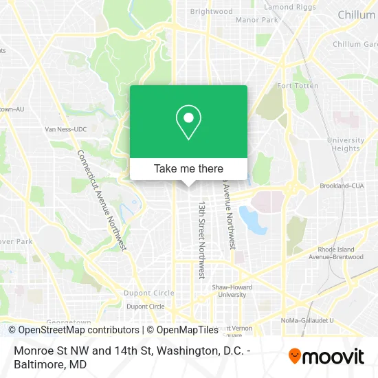 Monroe St NW and 14th St map