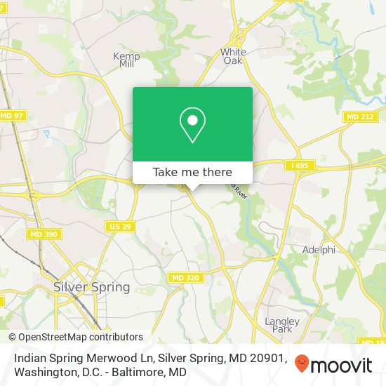 Mapa de Indian Spring Merwood Ln, Silver Spring, MD 20901