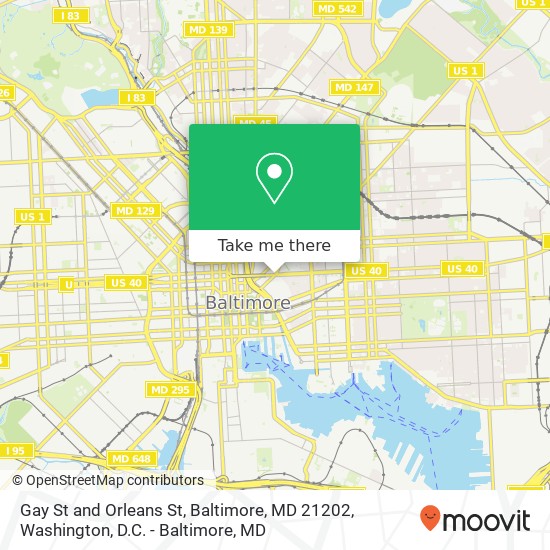 Gay St and Orleans St, Baltimore, MD 21202 map