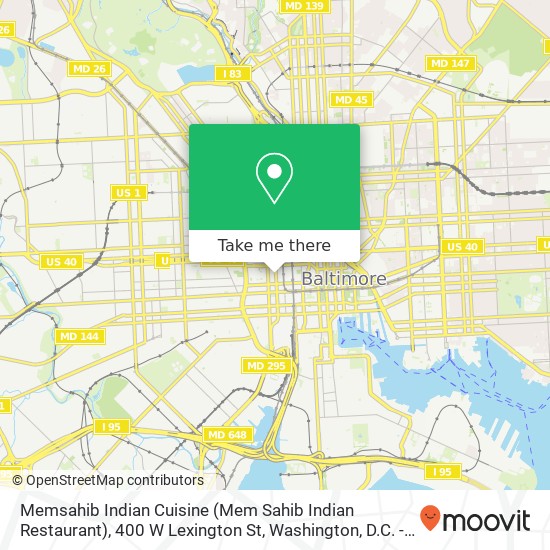 Mapa de Memsahib Indian Cuisine (Mem Sahib Indian Restaurant), 400 W Lexington St