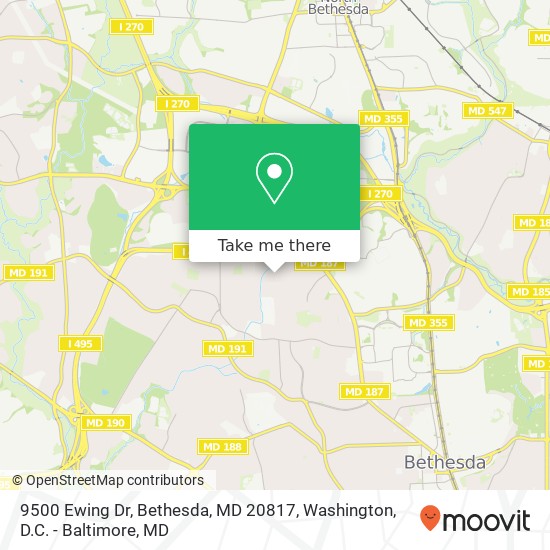 Mapa de 9500 Ewing Dr, Bethesda, MD 20817