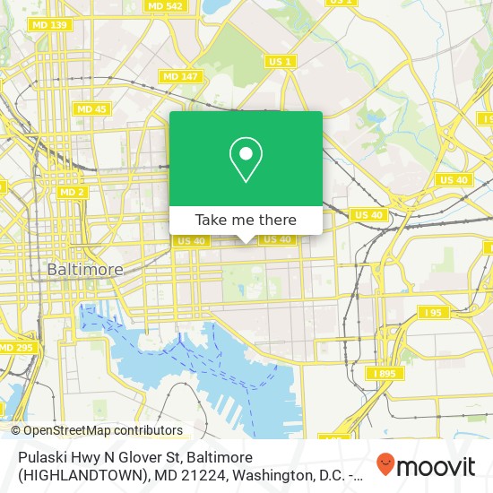 Mapa de Pulaski Hwy N Glover St, Baltimore (HIGHLANDTOWN), MD 21224