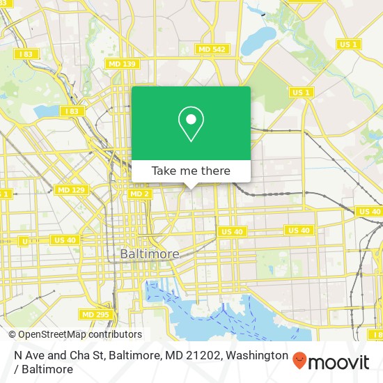 N Ave and Cha St, Baltimore, MD 21202 map