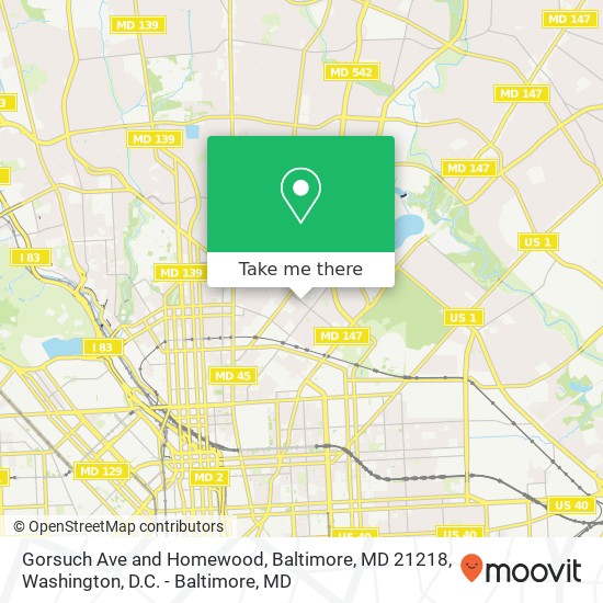 Gorsuch Ave and Homewood, Baltimore, MD 21218 map