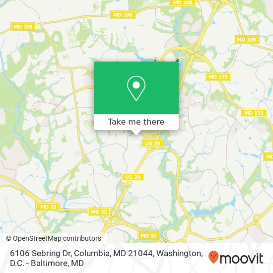 Mapa de 6106 Sebring Dr, Columbia, MD 21044
