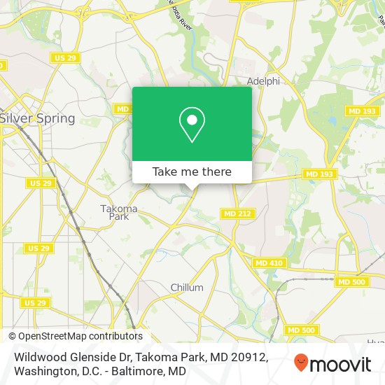 Mapa de Wildwood Glenside Dr, Takoma Park, MD 20912