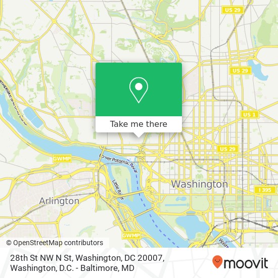 Mapa de 28th St NW N St, Washington, DC 20007