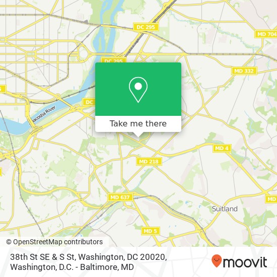 38th St SE & S St, Washington, DC 20020 map