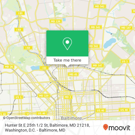 Hunter St E 25th 1 / 2 St, Baltimore, MD 21218 map