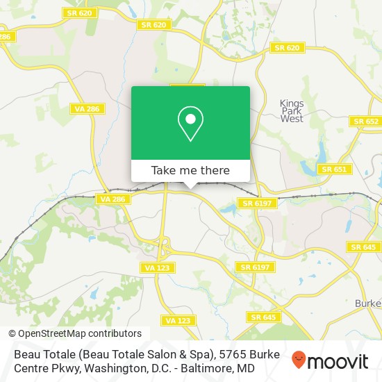 Mapa de Beau Totale (Beau Totale Salon & Spa), 5765 Burke Centre Pkwy