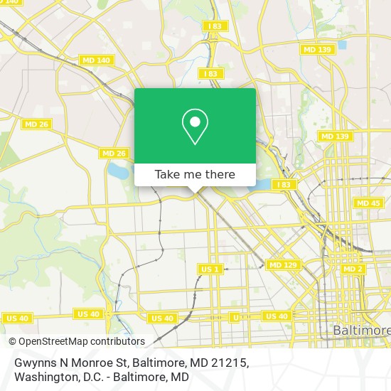Mapa de Gwynns N Monroe St, Baltimore, MD 21215
