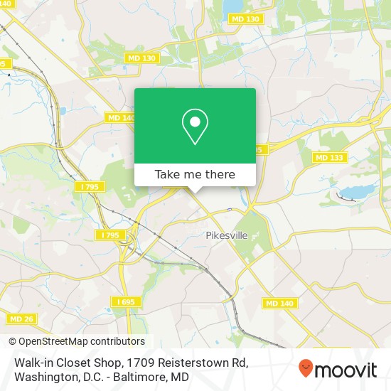 Mapa de Walk-in Closet Shop, 1709 Reisterstown Rd