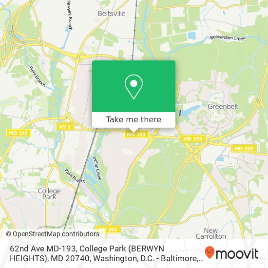 Mapa de 62nd Ave MD-193, College Park (BERWYN HEIGHTS), MD 20740
