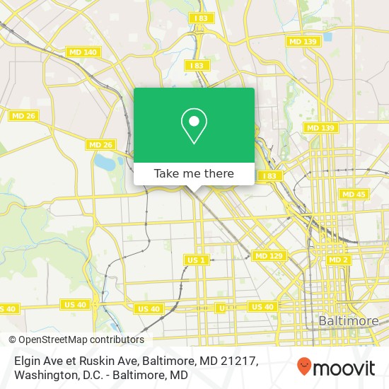 Mapa de Elgin Ave et Ruskin Ave, Baltimore, MD 21217