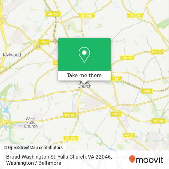 Mapa de Broad Washington St, Falls Church, VA 22046