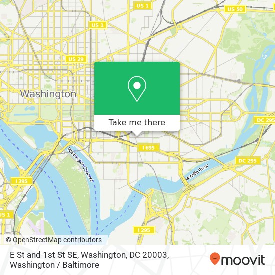 E St and 1st St SE, Washington, DC 20003 map