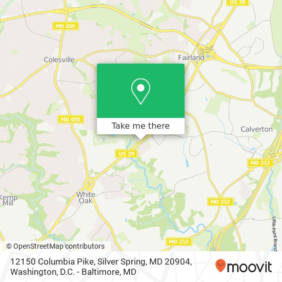 Mapa de 12150 Columbia Pike, Silver Spring, MD 20904
