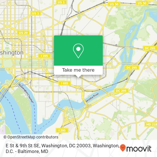 Mapa de E St & 9th St SE, Washington, DC 20003