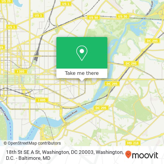 Mapa de 18th St SE A St, Washington, DC 20003