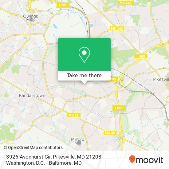 3926 Avonhurst Cir, Pikesville, MD 21208 map