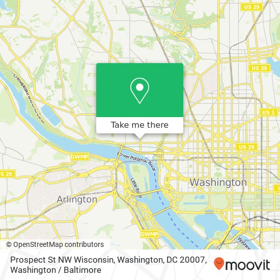 Mapa de Prospect St NW Wisconsin, Washington, DC 20007