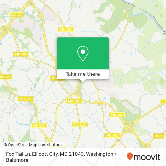 Mapa de Fox Tail Ln, Ellicott City, MD 21043