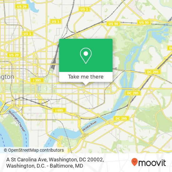 Mapa de A St Carolina Ave, Washington, DC 20002