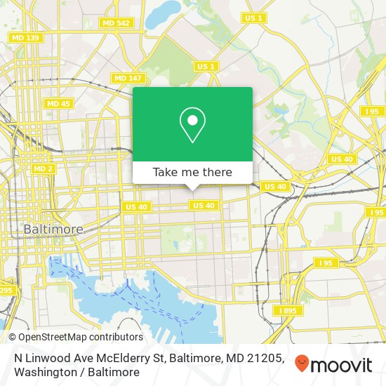 Mapa de N Linwood Ave McElderry St, Baltimore, MD 21205