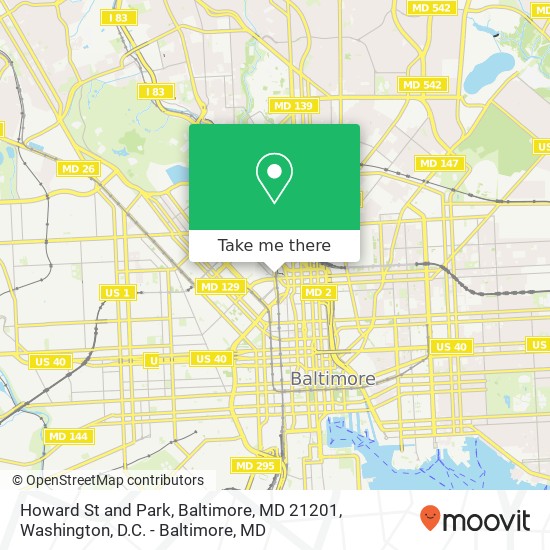 Mapa de Howard St and Park, Baltimore, MD 21201