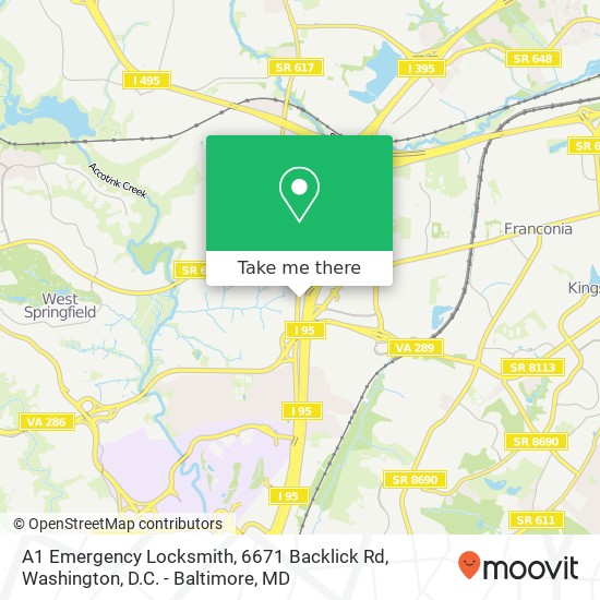 A1 Emergency Locksmith, 6671 Backlick Rd map