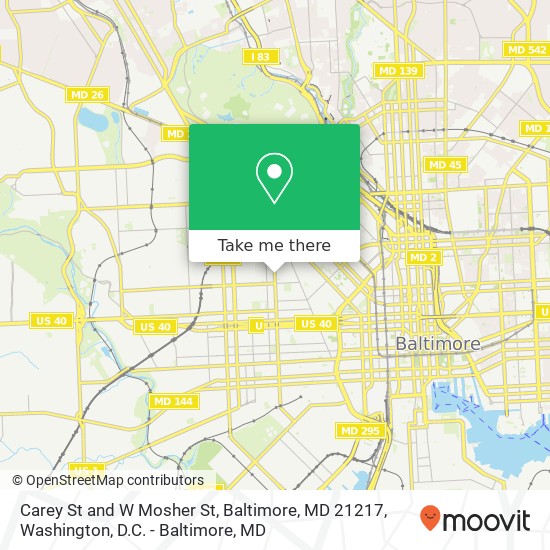 Carey St and W Mosher St, Baltimore, MD 21217 map