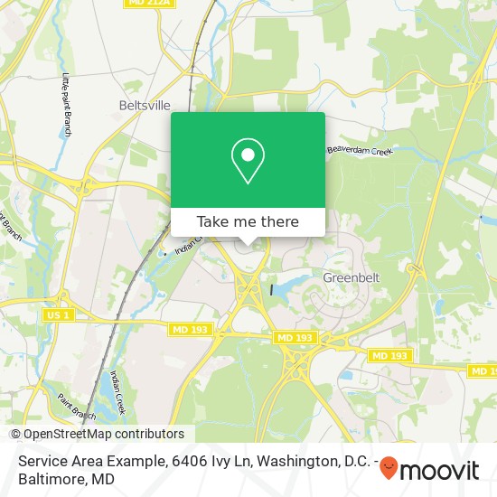 Mapa de Service Area Example, 6406 Ivy Ln