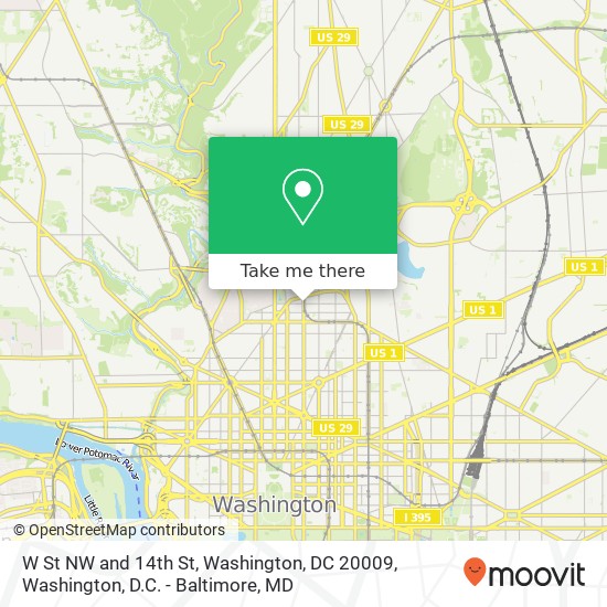 Mapa de W St NW and 14th St, Washington, DC 20009